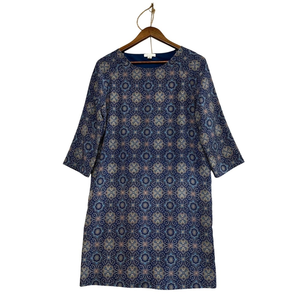 Garnet Hill Womens Shift Dress Size 6 100% Silk Geometric Nautical Cruise Beach